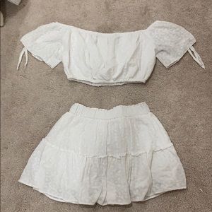 White matching skirt set